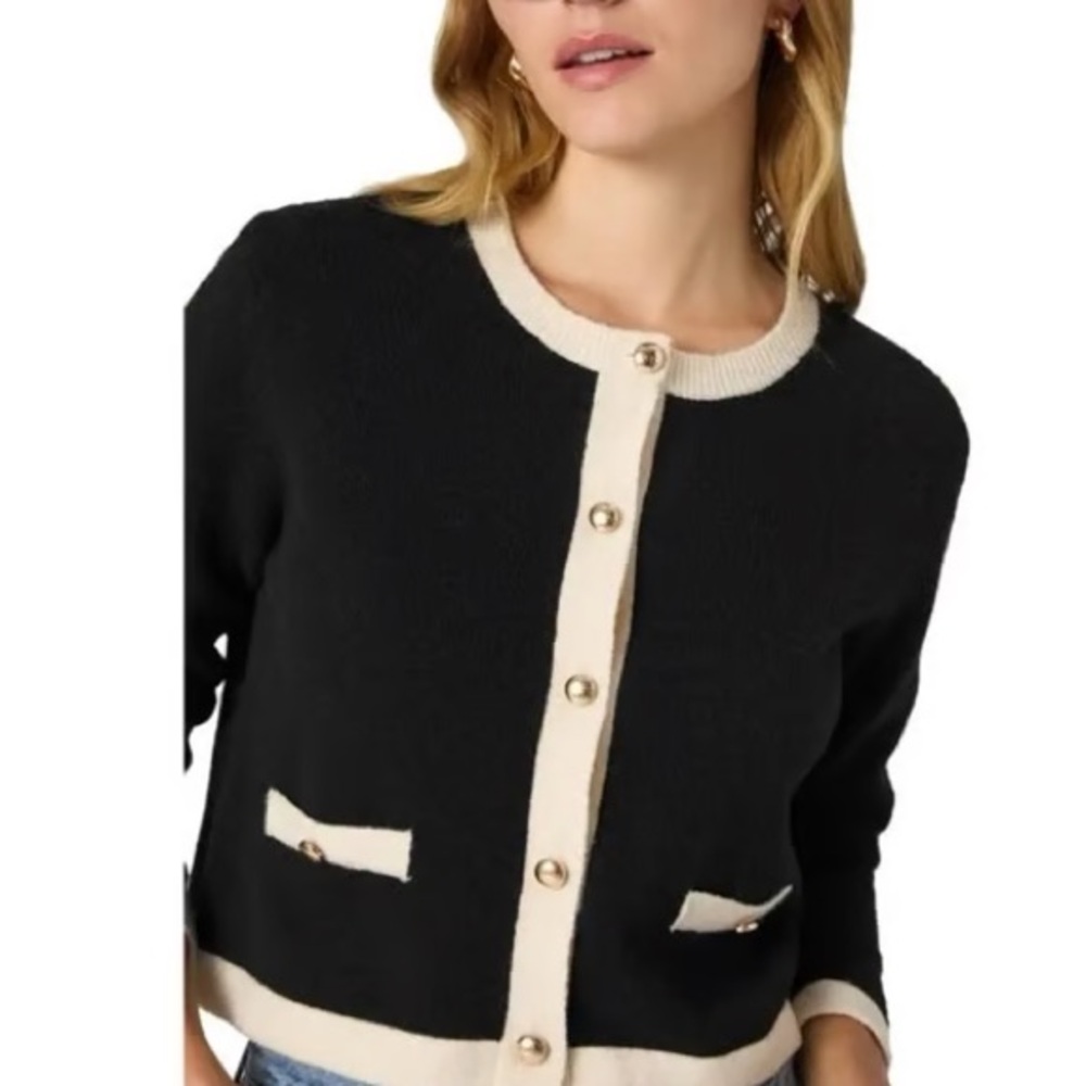 French Connection Vhari Contrast Trim Black Cardigan XS - Picture 2 of 6